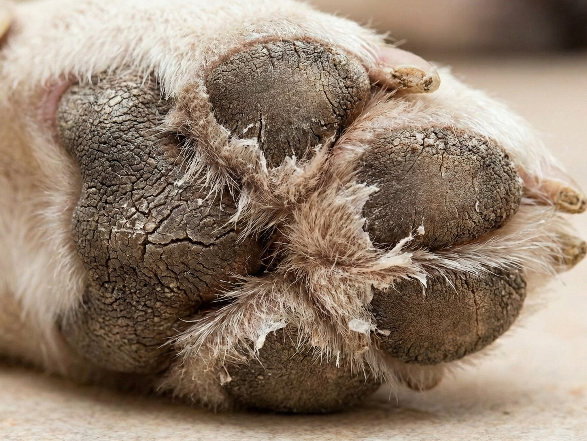 Max - Golden Retriever avant utilisation de Pattoune - Coussinets secs et fissurés